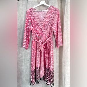 New w/o tags faux wrap pink/white/black dress